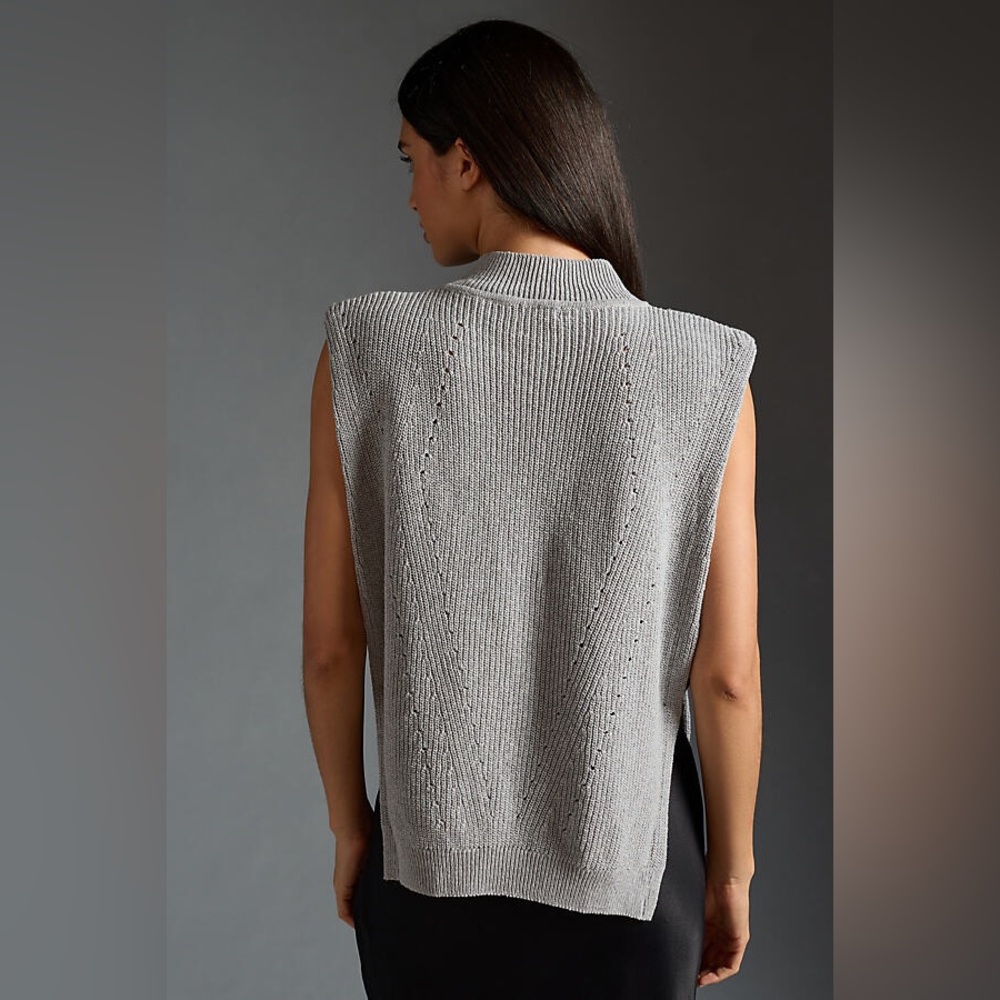 Pilcro Anthropology Mock Neck Layering Sweater Vest Grey Open Side with Button - Picture 4 of 10